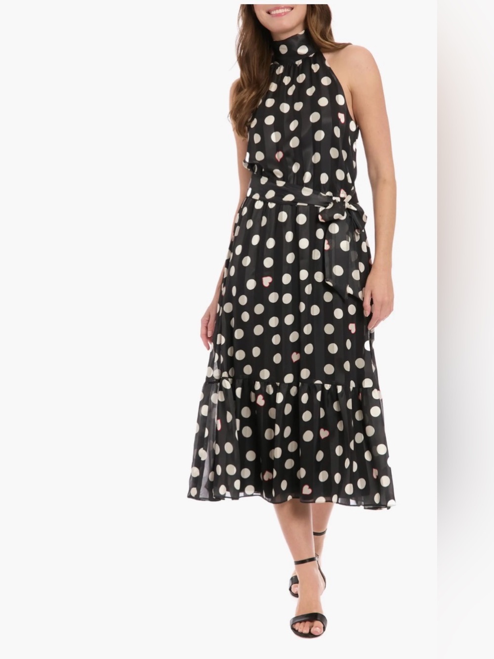 London Times Polka Dot & Heart Halter Midi Dress Size:16W